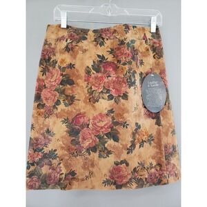 NEW‎ womens 10 floral leather suede skirt brown Newport News vintage